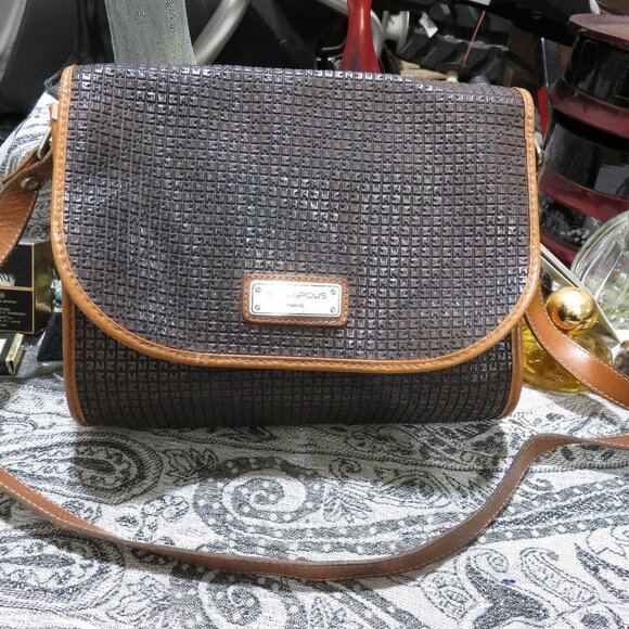 Vintage 1980s Ted Lapidus leather embossed shoulder bag crossbody messenger bag - Picture 1 of 16